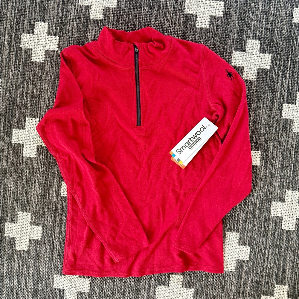 NWT Kids Smartwool Red Quaryer-Zip Base Layer Pullover